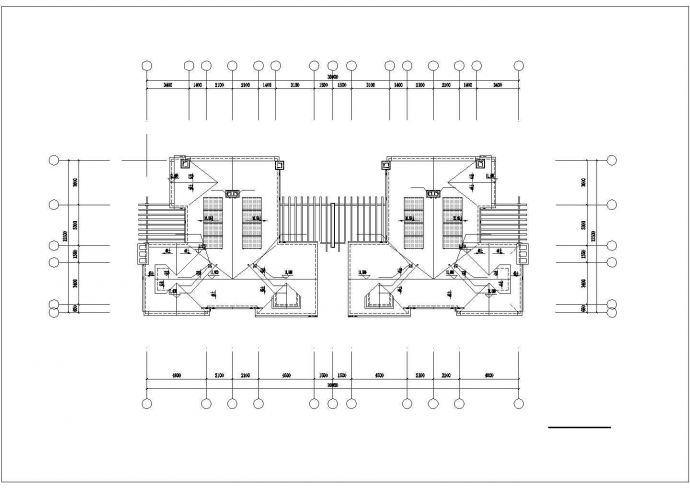 1300平米3层框架结构四拼式别墅平面给排水设计CAD图纸（含负一层）_图1