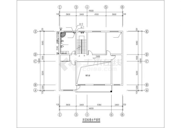 445平米4层框架结构单体别墅全套平面给排水+采暖设计CAD图纸-图二