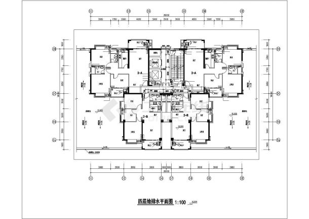 1.5万平米31层框剪结构住宅楼全套给排水设计CAD图纸（1层4户）-图一