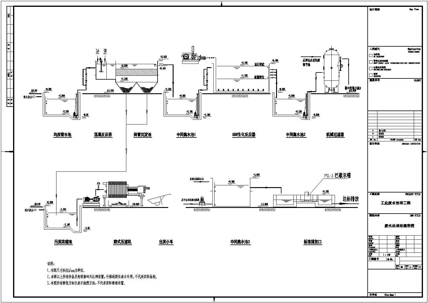 某工业废水处理工艺流程图 cad施工图设计