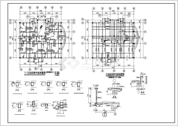 某地二层建筑底框结构cad施工设计图纸-图二