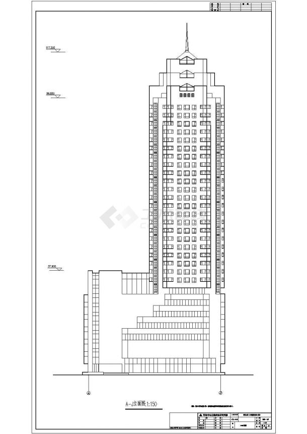 某高层框架核心筒体系商业楼设计cad全套建筑施工图（含设计说明）-图二