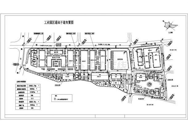 某大型工业园区（用地总面积166821.79平方米）规划设计cad通讯干道布置图（含技术经济指标）-图一