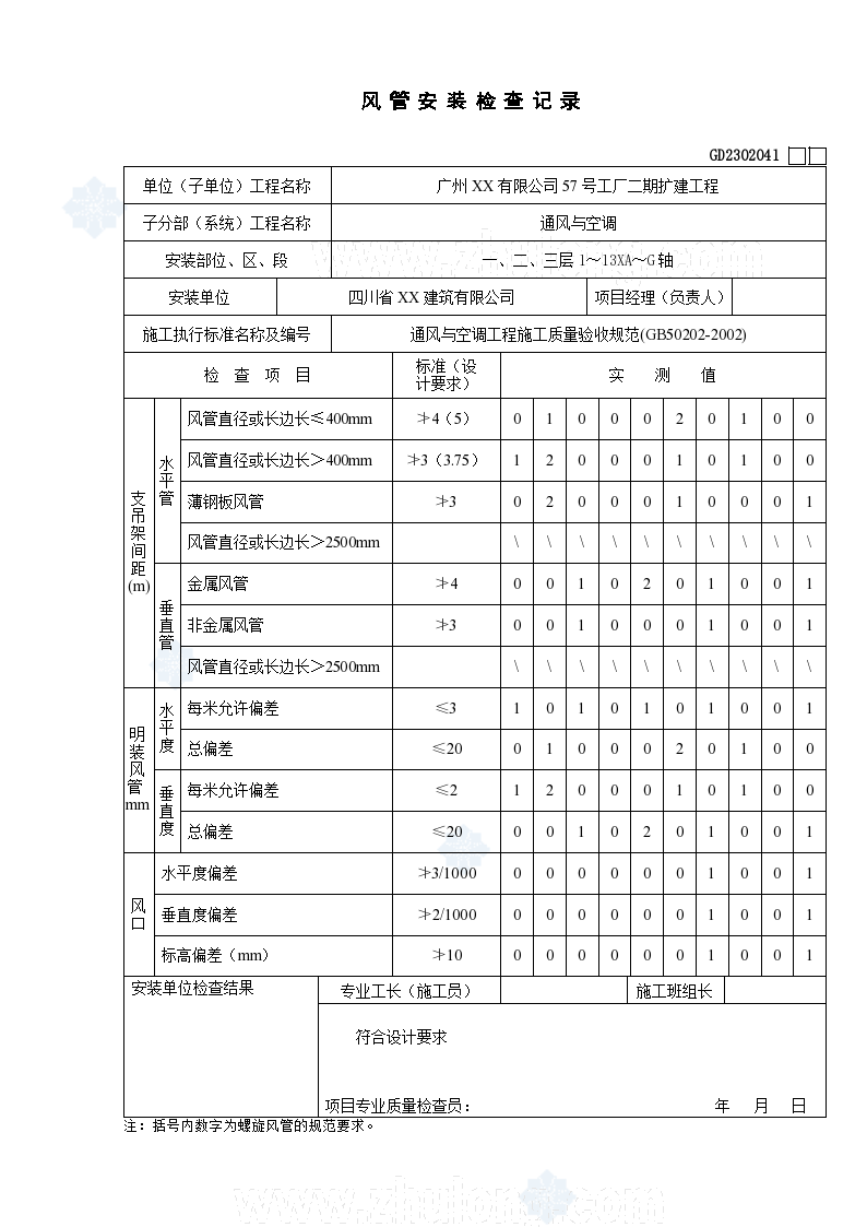 广州某公司厂房通风空调验收资料（一）