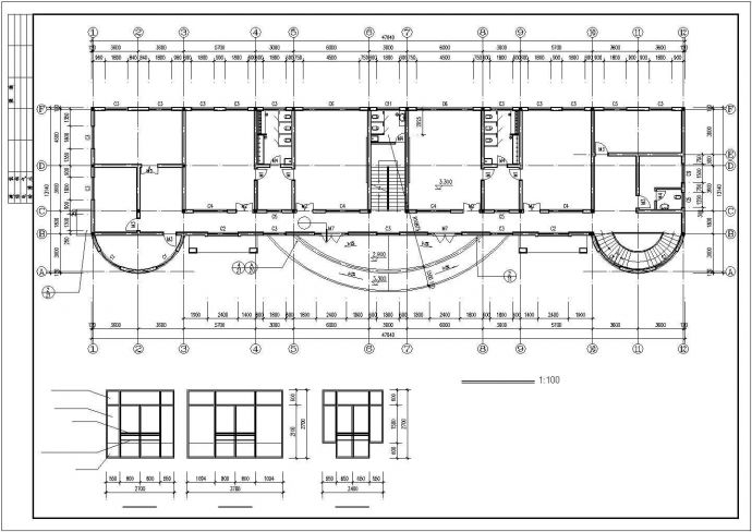 2150平米3层框架结构社区幼儿园建筑CAD设计图纸_图1