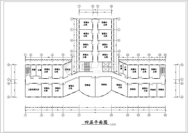 青岛市某学校行政大楼建筑设计CAD布置图-图二