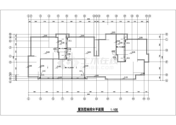 南昌市某小区八层框架结构住宅楼全套给排水设计CAD图纸（含机房层）-图一