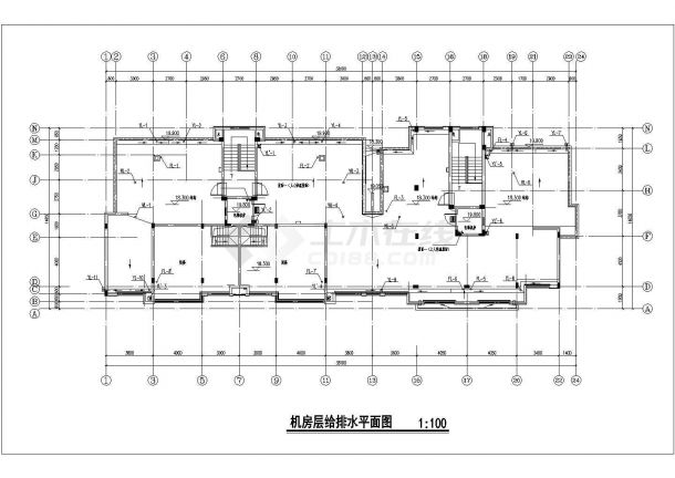 南昌市某小区八层框架结构住宅楼全套给排水设计CAD图纸（含机房层）-图二