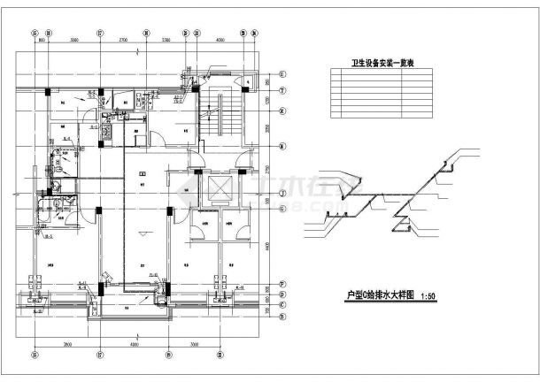 石家庄平安花园小区6+1层框混结构住宅楼全套给排水设计CAD图纸-图一