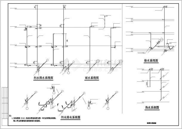 芜湖市某小区450平米3层两户式住宅楼全套给排水设计CAD图纸-图一