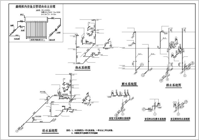 某小区430平米2层砖混结构住宅楼全套给排水设计CAD图纸_图1