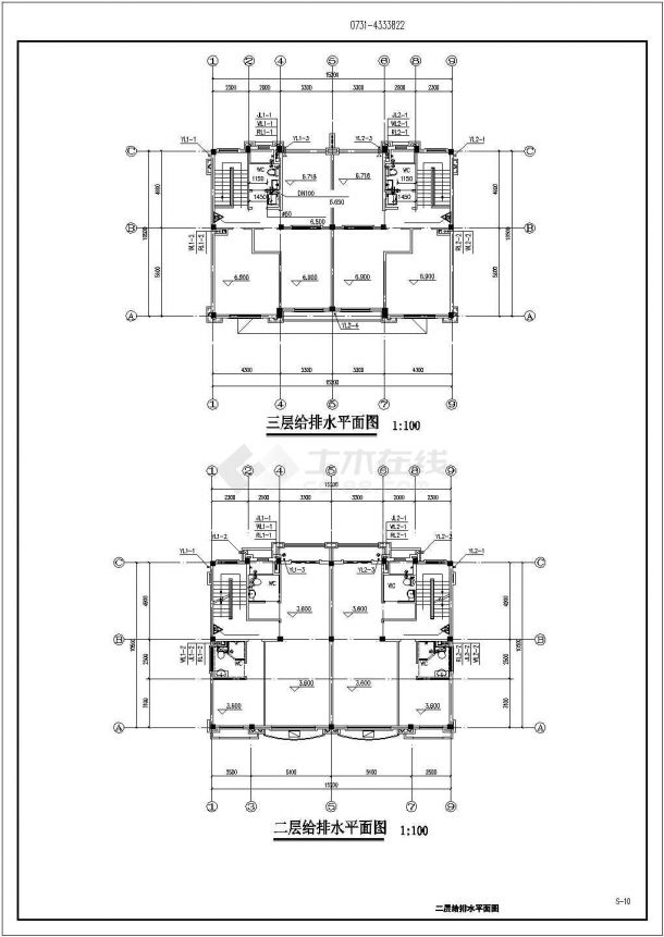 苏州市某小区430平米3层砖混结构住宅楼全套给排水设计CAD图纸-图二