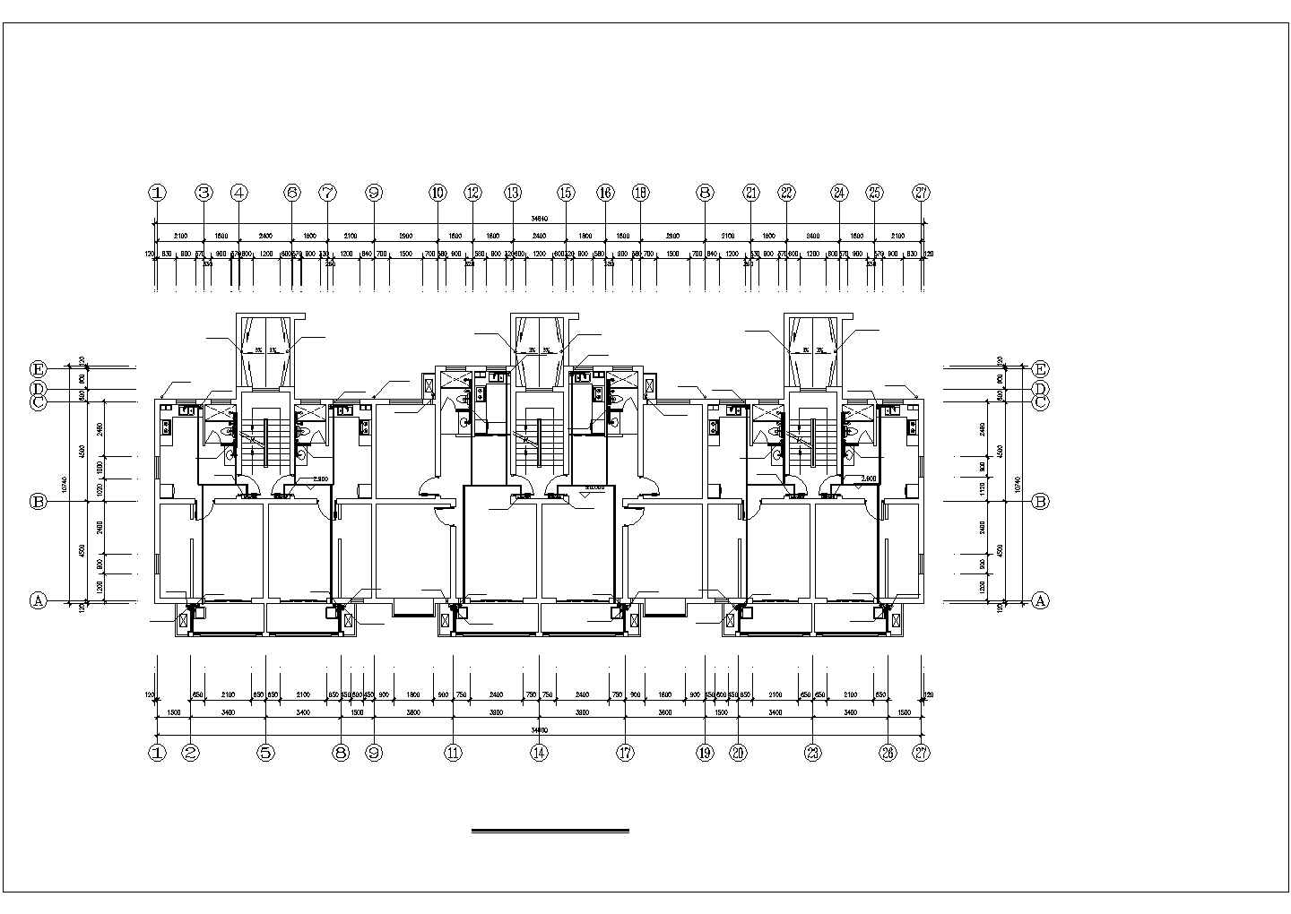 合肥市某小区六层砖混结构住宅楼给排水设计CAD图纸（1层6户）
