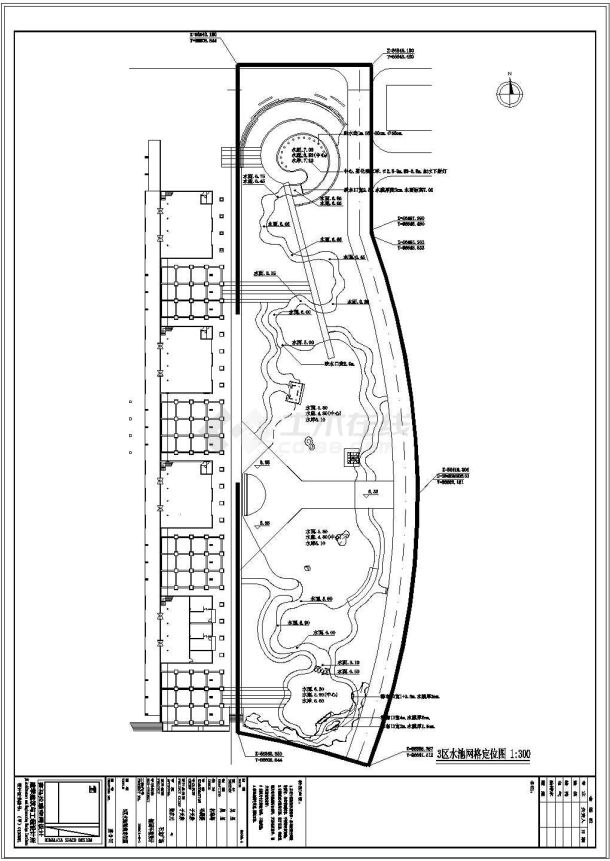 广东省东莞市石龙镇人民广场施工图-3区水池网格定位图-图一