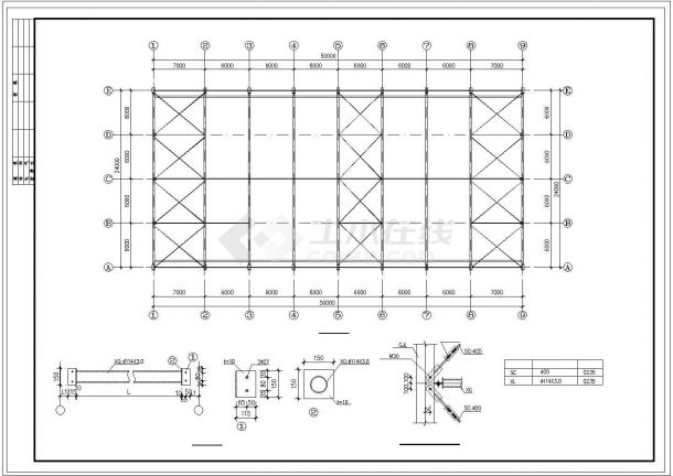 厂房设计_某24米跨门式刚架轻型房屋钢结构厂房整套设计施工cad图纸-图一