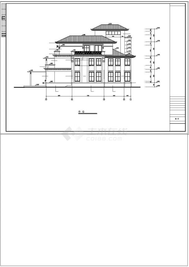 某三层带天台别墅设计建筑cad施工图纸-图二