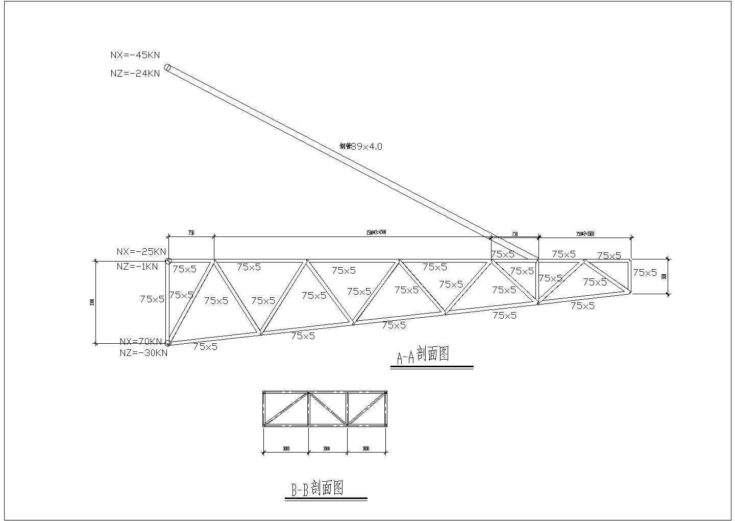 某单层钢结构雨蓬cad结构设计施工图纸（甲级院设计）