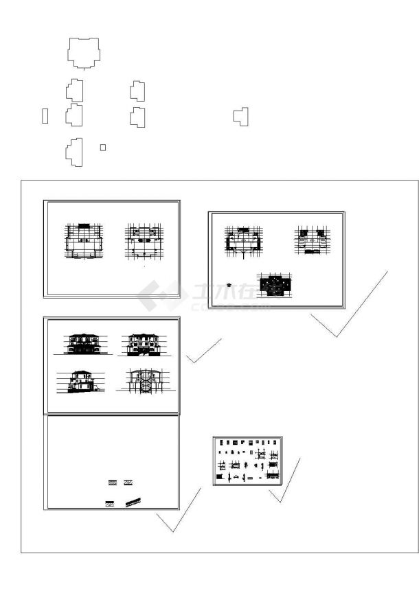 某地区联排双拼别墅建筑设计cad施工图含效果图-图一