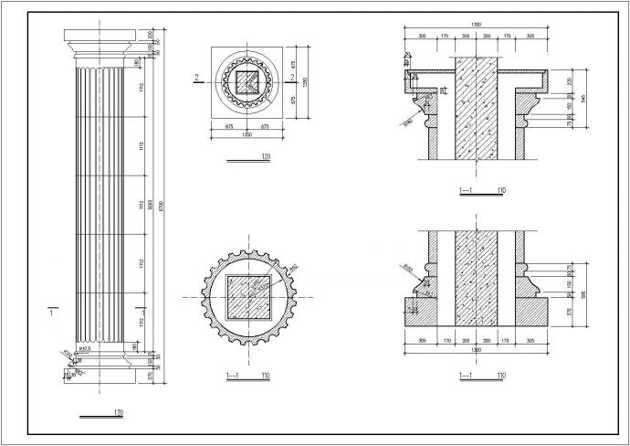 某陶立克柱设计CAD图纸（共3张）_图1