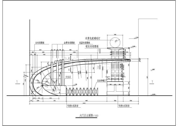 某现代新型大门建筑全套设计施工方案CAD图纸（含设计说明）-图一