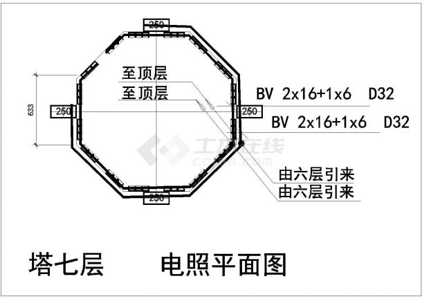 苏州市某7层框架结构仿古宝塔电气照明设计CAD图纸-图二