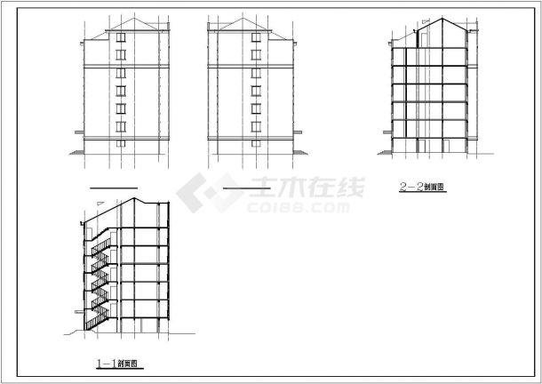 某城市七层联排框架结构住宅楼方案设计CAD祥图（含建筑设计说明）-图二