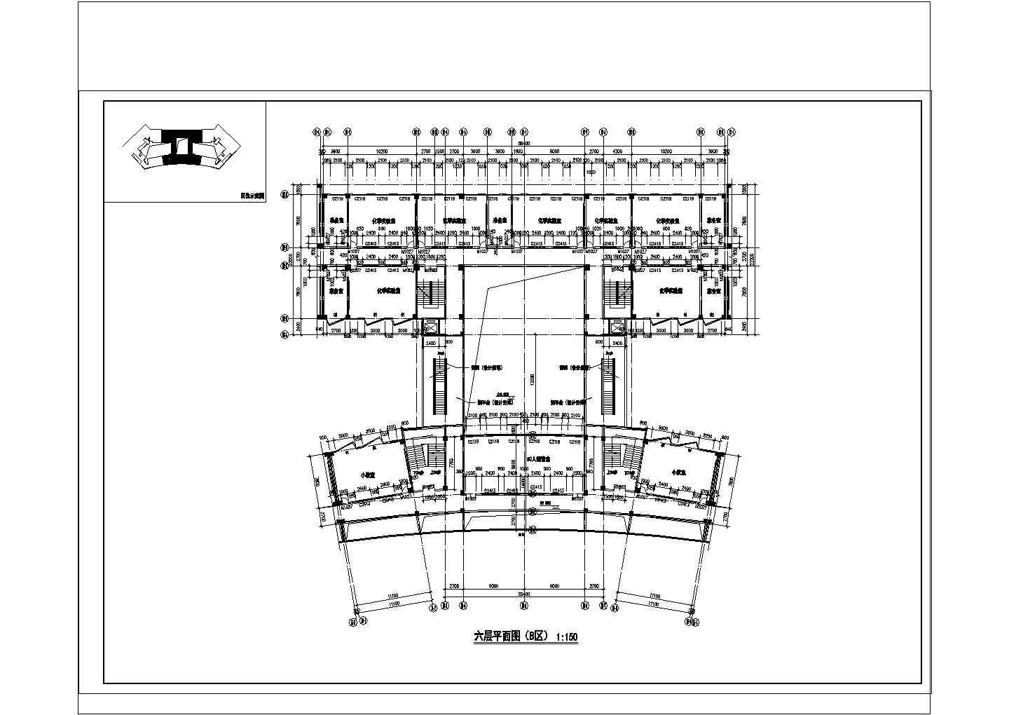 6层教学楼建筑平面图（含ABC三个区）