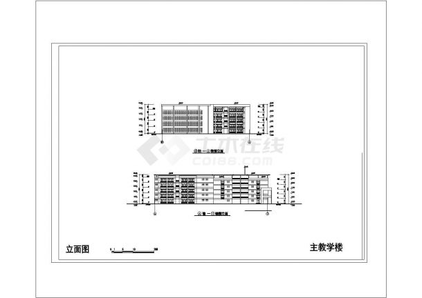 5层中学教学楼建筑设计图cad【平立剖 总平】-图二