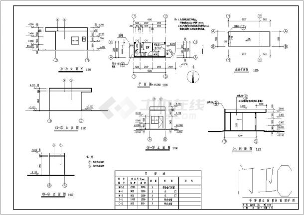 某小区公寓门卫建筑设计施工全套详细方案CAD图纸（含设计说明）-图二