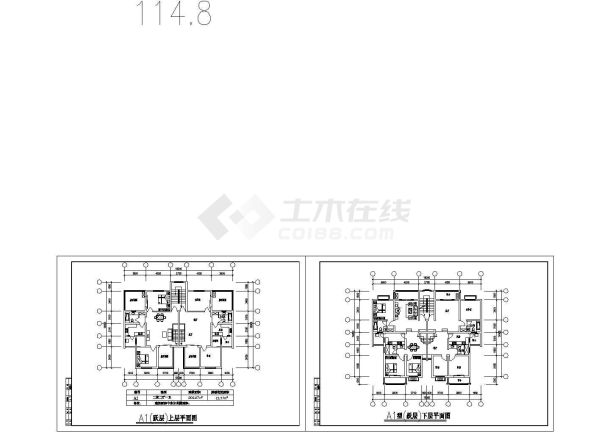 板式多层一梯二户二室二厅一卫有花园户型图-图一