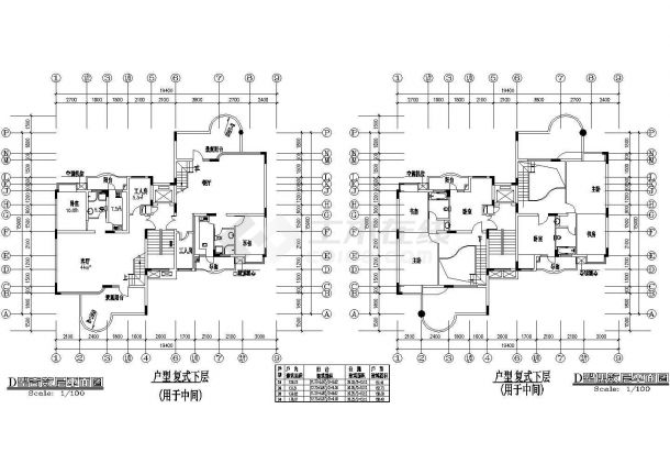 板式高层一梯二户有跃层户型施工CAD图-图二