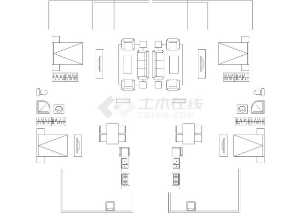 多层住宅一梯二户型平面设计CAD图-图二