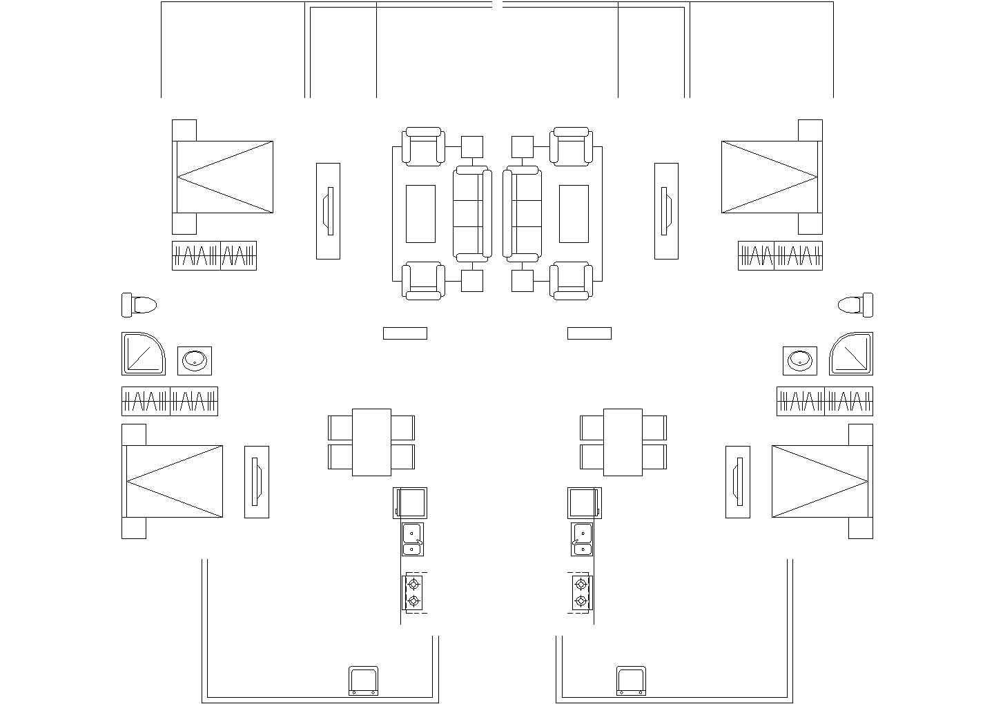 多层住宅一梯二户型平面设计CAD图