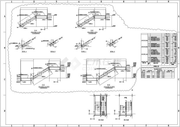 三张钢楼梯建筑结构施工CAD图纸-图二