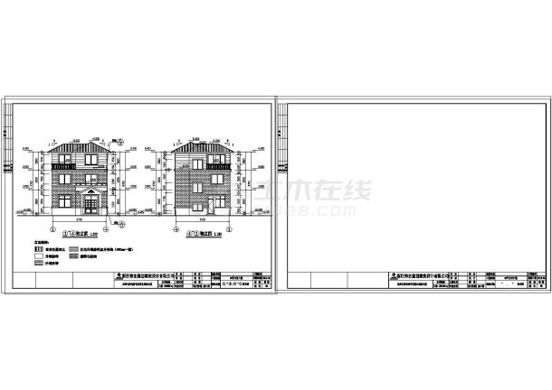 小型农村三层带露台别墅建筑设计cad施工图含效果图-图二