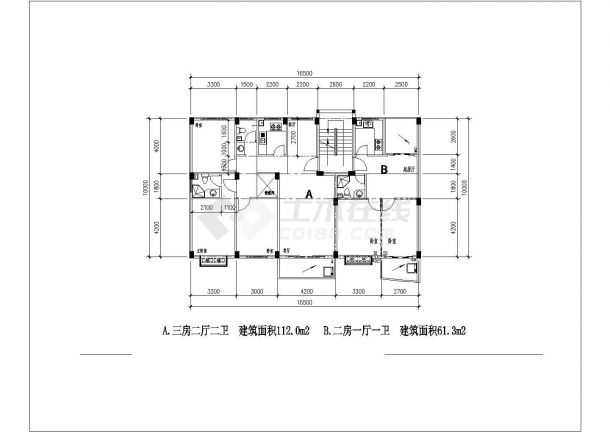 某多层住宅标准层建筑设计施工全套户型方案CAD图纸-图一
