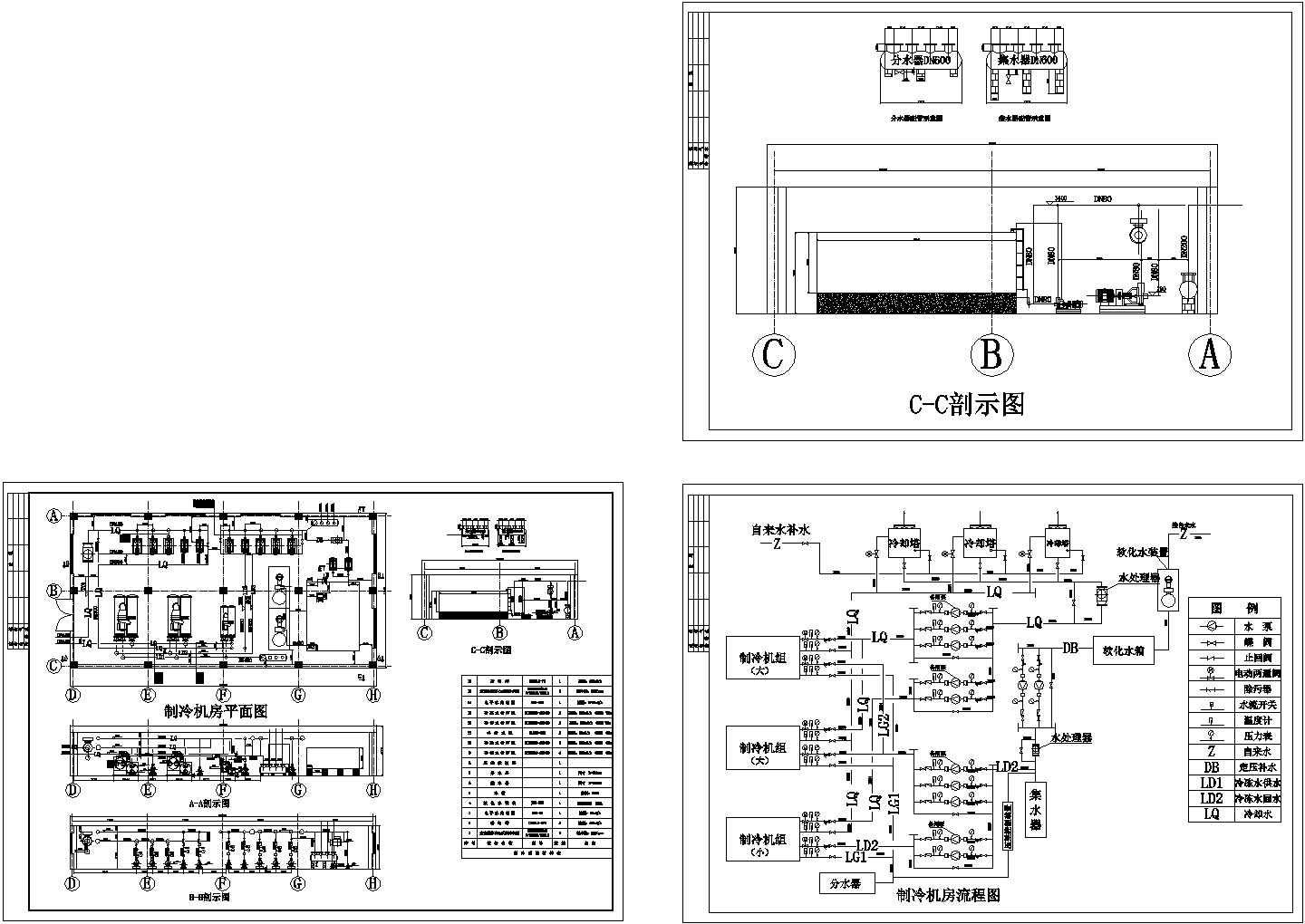 制冷机房设备配置cad施工图