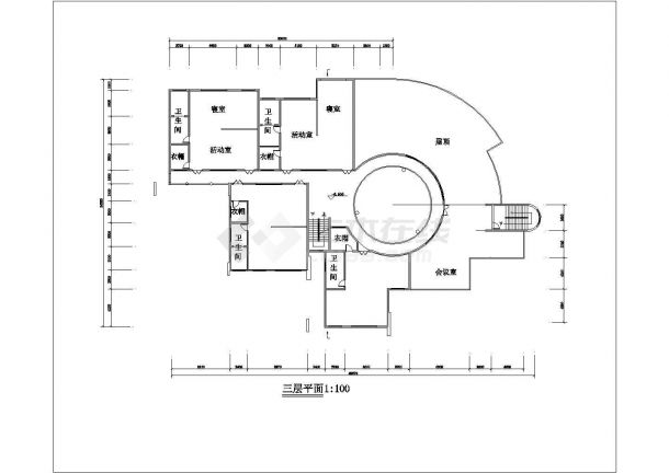 3400平米3层框架结构附属幼儿园平立剖面设计CAD图纸-图二