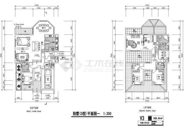 某二层独栋别墅户型设计CAD图纸-图二