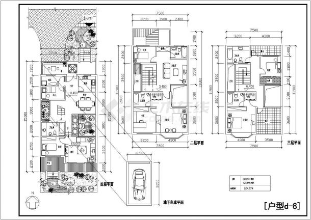 三层独栋别墅户型设计CAD图纸-图一