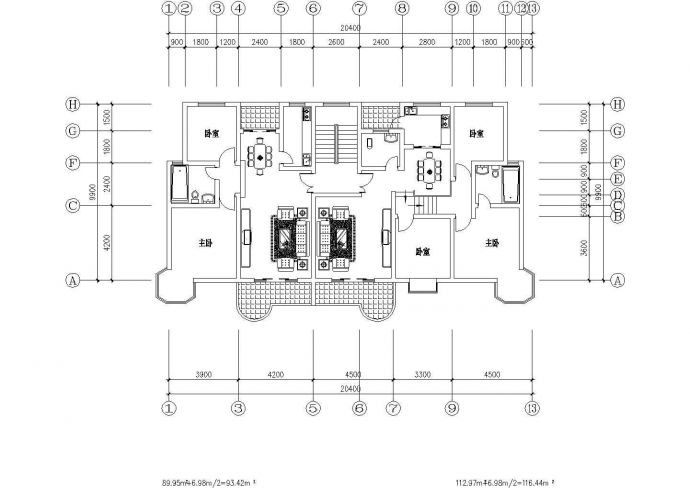 两室两厅一厨一卫93平米+三室两厅一厨一卫116平米设计CAD图纸_图1