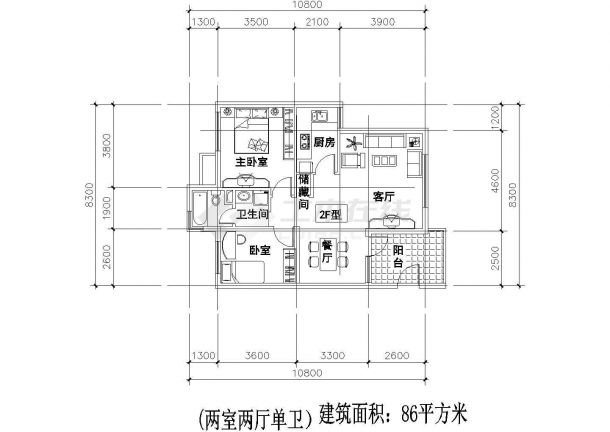两室两厅一厨两卫86平方米设计CAD图纸-图一
