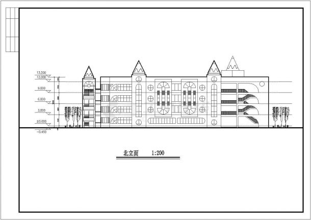 北京某社区3150平米四层框架结构社区幼儿园平立剖面设计CAD图纸-图二