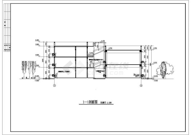 2850平米3层砖混结构社区幼儿园全套平立剖面设计CAD图纸-图二