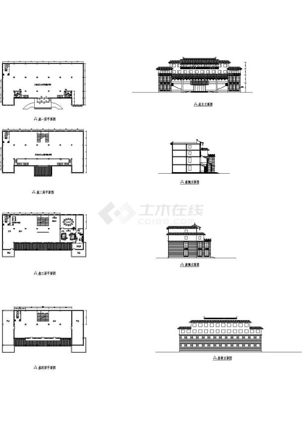 仿古建筑工厂和办公室宿舍楼建筑施工cad图纸-图一