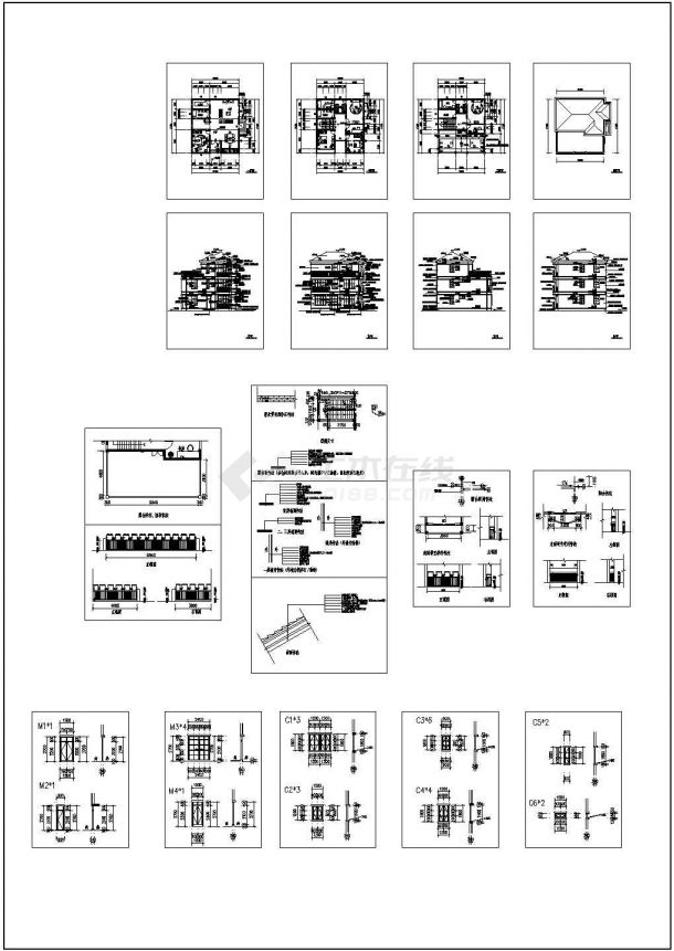 某三层别墅方案设计cad图(含效果图，共二十张)-图一