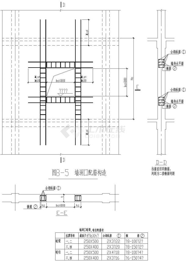 某地区墙洞口配筋节点构造CAD平面布置参考图-图一