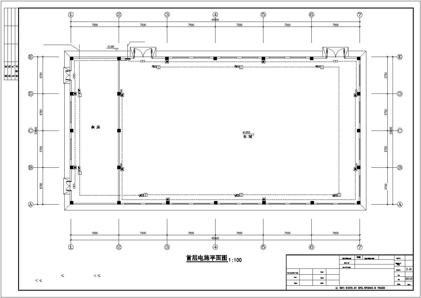 长沙市某服装厂1000平米单层加工厂房全套电气设计CAD图纸