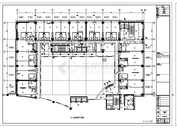 某宾馆层照明电气系统设计施工cad图纸-图一
