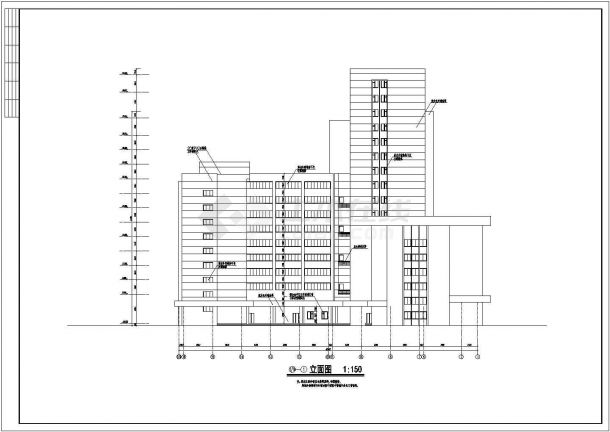 青岛市某商业街11层框架结构商务酒店全套平立剖面设计CAD图纸-图一